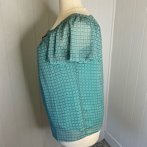 Roz & Ali Womens Plus Size 1X Top Green Black Geometric Print Square Neck Lined - Picture 8 of 14